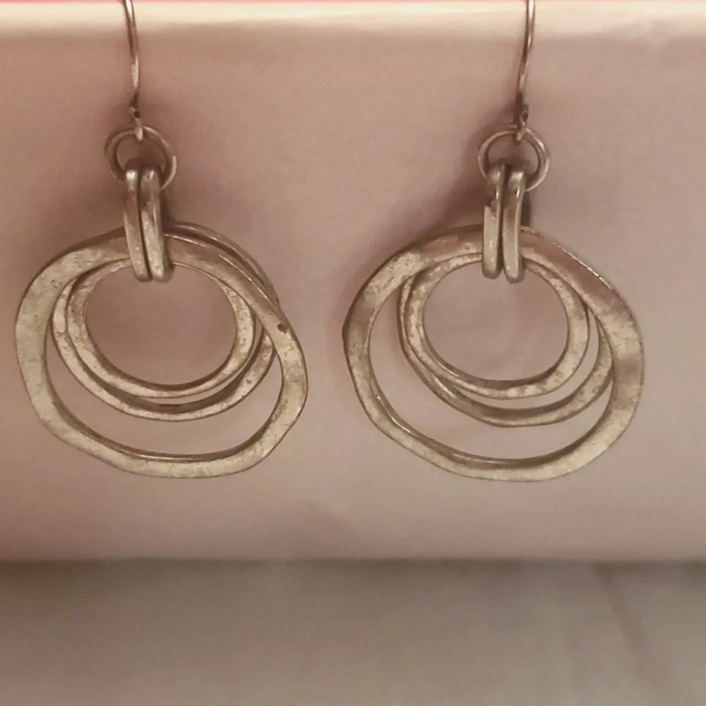 Handcrafted Moonlight Triple Circle Earrings Sterling Silver 1.75